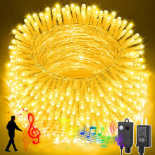 66ft Music Christmas Mini Lights,200 LED Fairy Starry String Light Plug in for Indoor Outdoor Xmas Tree Wedding Party Decoration (Yellow)