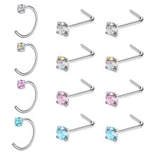 12 st/set 20 g C-formad näsringspiercing rund zirkonia näsborrpiercing näsben/L-formad/nässkruv nässtiftpiercing
