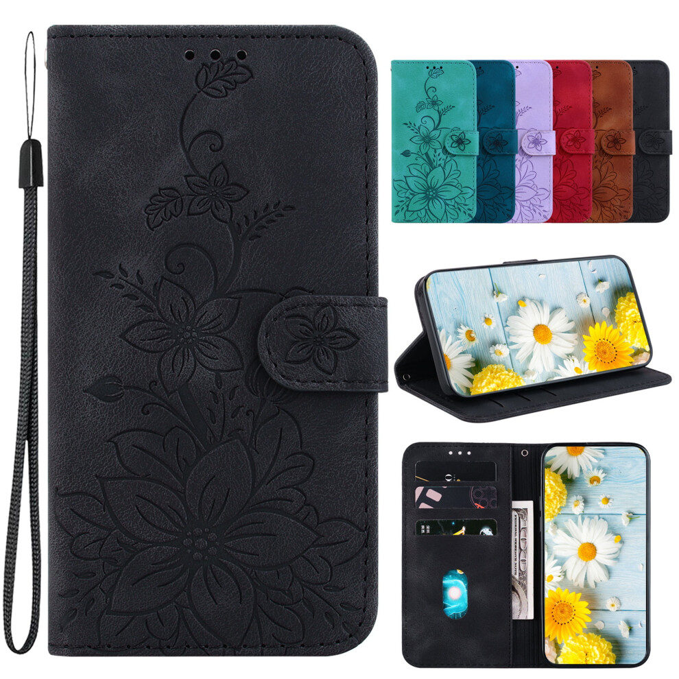 Iphone 14 Wallet Case Â Pu Leather Folio With Card Holders, Wrist Strap & Kickstand, Lily (Compatible With Iphone 14) Black 9028731268248