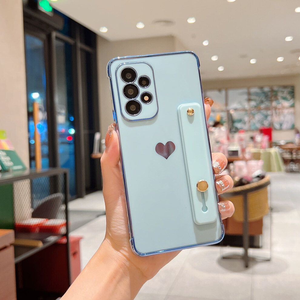 Electroplated Heart Pattern Case For Samsung Galaxy A13 5G Â Slim, Shockproof, With Wristband, Kickstand & Lens Protection, Blue 9479868517271