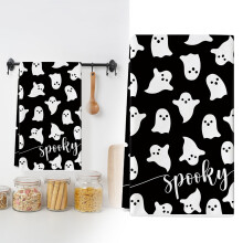 Pano de prato de Halloween 40x60cm, Pano de prato fantasma preto e branco – Pano de prato assustador para assar, cozinhar, decoração de casa,