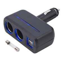 1x12V2-Wege-Doppel-USB-Kfz-Ladegerät mit Zigarettenanzünderbuchse, Verteiler, Netzteil mit LED-Leuchte, 60W, 1200mA, Kfz-Elektronikzubehör