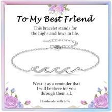 Silver Wave Bracelet Gift for Women – Birthday, Christmas, Mother’s Day; Compatible with Her Life Journey