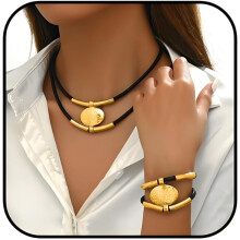 Boho Vintage Jewelry Set: Pendant Necklace, Adjustable Bracelet & Hypoallergenic Stud Earrings – Compatible with Daily Wear
