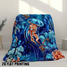 HELLOYOUNG Flannel Throw Blanket Blue Jellyfish Coral