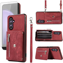 Phone Case for Samsung Galaxy S23 FE 5G – Wallet Cover with HD Screen Protector, Wrist Strap, Card Holder & Stand