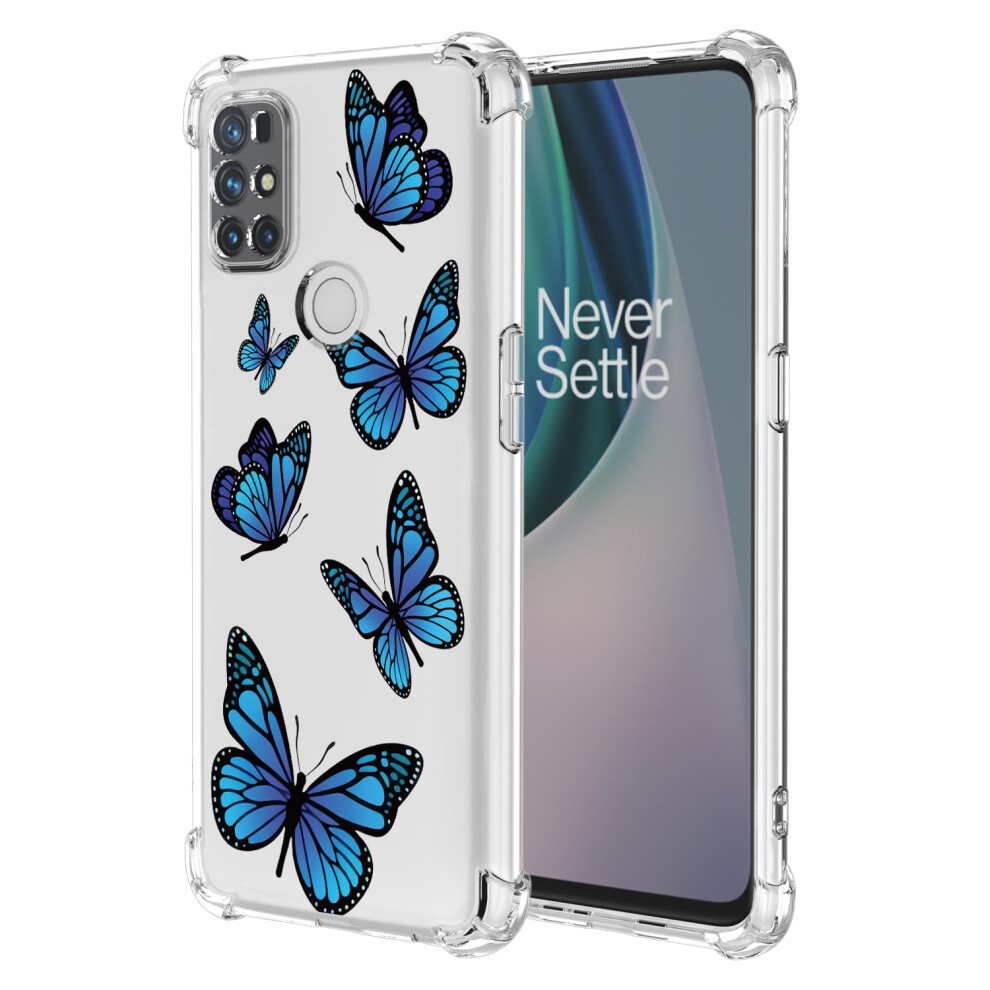 Clear Butterfly Floral Tpu Case For Oneplus Nord N10 5G, Slim Transparent Shockproof Cover With Raised Camera Protection Blue 9771547582632