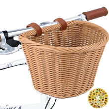 Kids' Front Bike Basket with 50 Waterproof Sunflower Stickers, Hand-Woven Multi-Color, Brown Bicycle Accessory