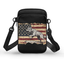 Cipzáras keresztpántos unisex táska, farkas mintás, amerikai zászló mintás, poliészter, kültéri utazáshoz, 4,33x1,97x7,09 cm, állítható