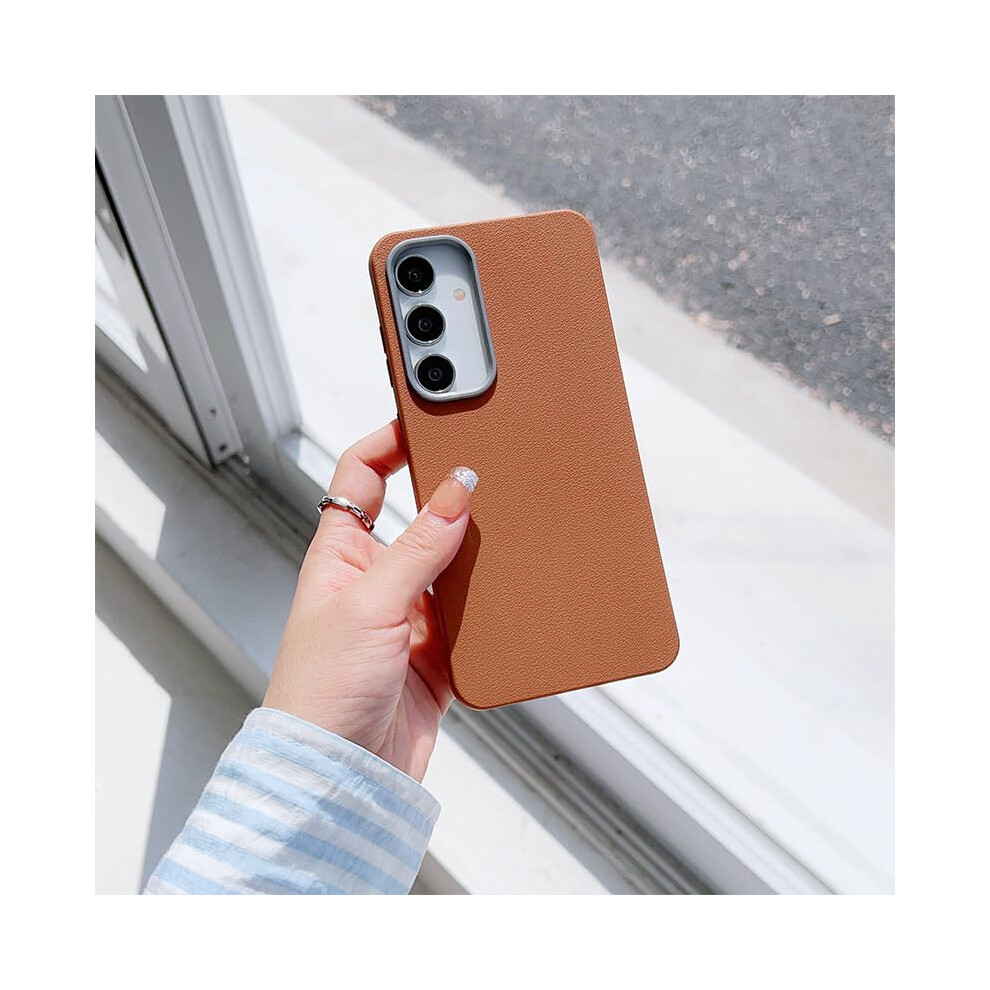 Leather Shockproof Case For Samsung Galaxy S25 Plus, Ultra Thin Magnetic Cover With Raised Lens Guard Brown 9092120203622