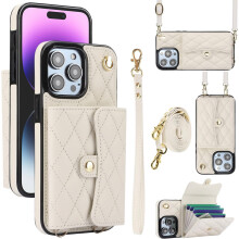 iPhone 15 Pro (6.7") Organ Wallet Case with Kickstand, 4 Card Slots, RFID Blocking, Wrist & Crossbody Straps, PU Leather