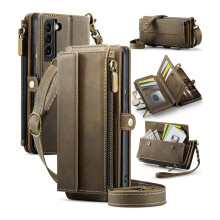 Wallet Case RFID Blocking Zipper Leather Flip Cover with Crossbody Strap and Screen Protector for Samsung Galaxy S22