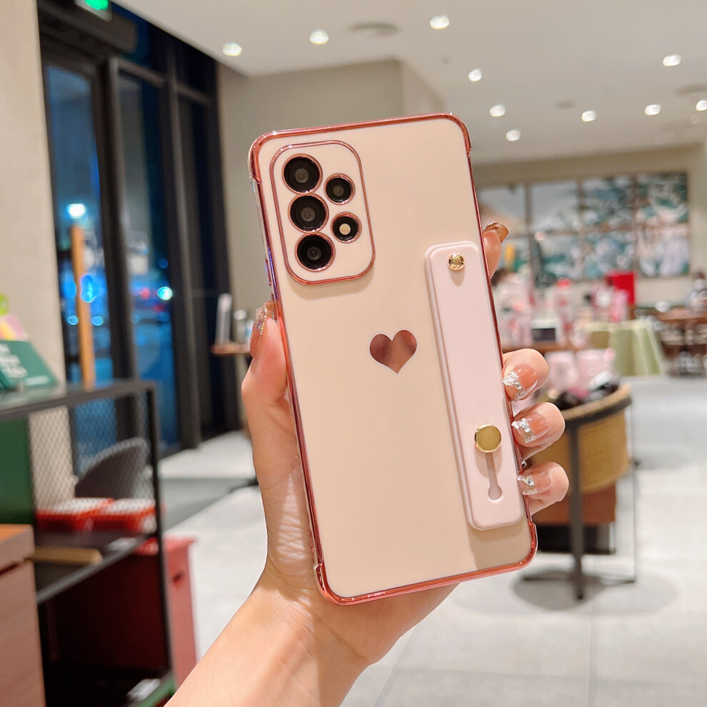 Electroplated Heart Pattern Case For Samsung Galaxy A13 5G Â Slim, Shockproof, With Wristband, Kickstand & Lens Protection, Pink 9479868513969