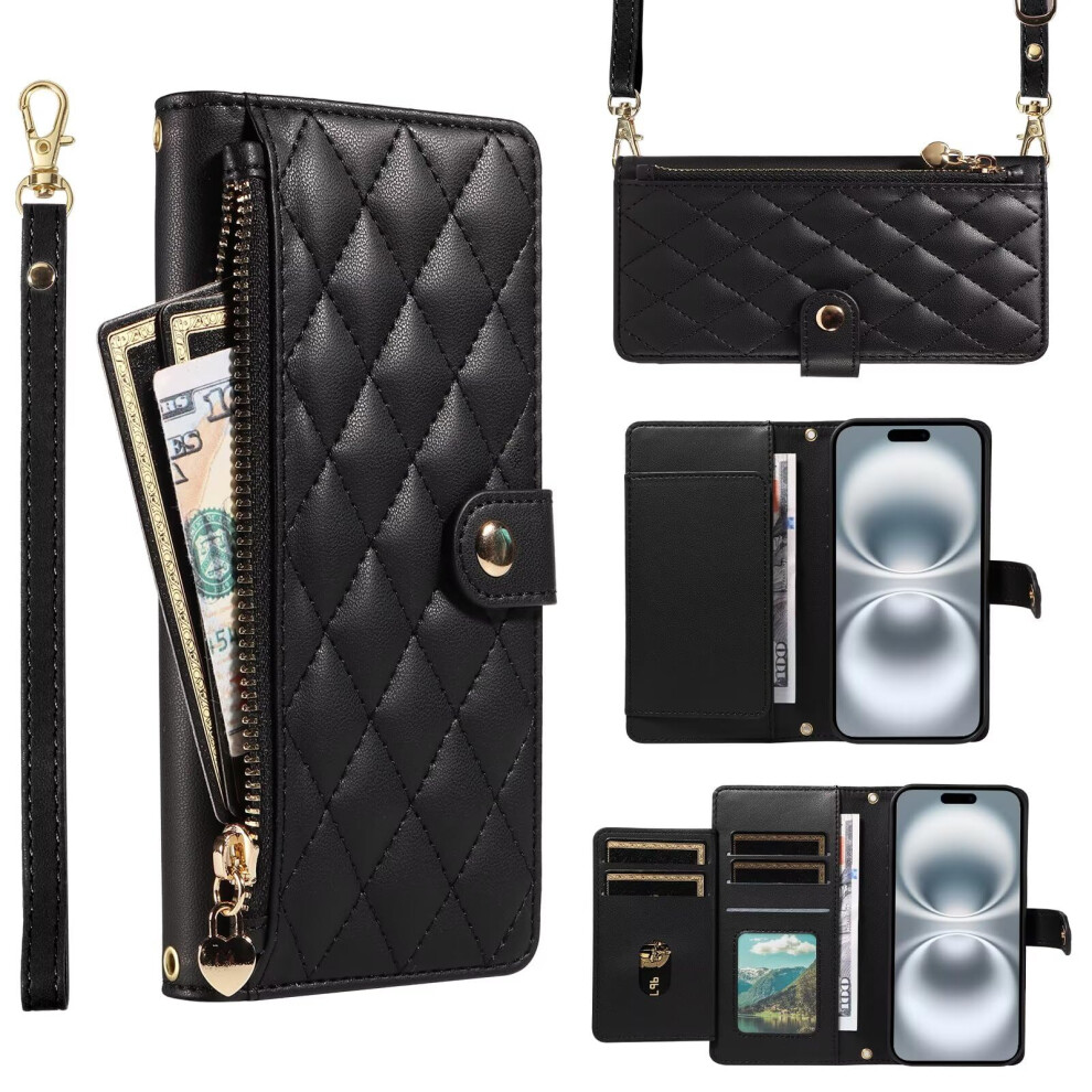 Wallet Case With Card Holder Zipper Pocket Crossbody Strap Magnetic Flip Cover For Oppo Realme C31 Black 9092120206890