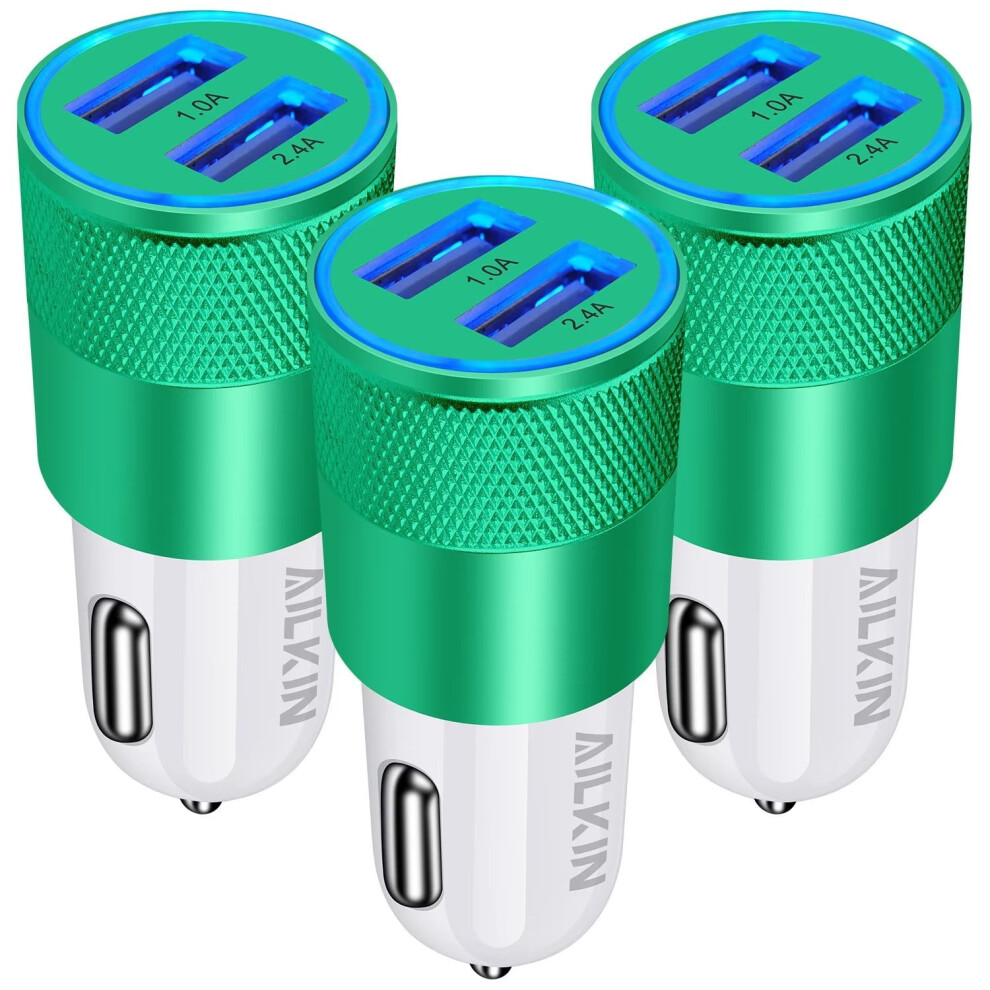 Car Charger, 3Pack 3.4A Dual Port Usb Car Charger Adaptor For Compatible With Iphone Charging Cigarette Lighter Socket Adapter, Green 9365509151792