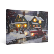 Vintage Snowy Town Wall Art – Framed Canvas Print, Retro Christmas Decor for Living Room, Kitchen, Bedroom (Compatible with Xmas Themes)