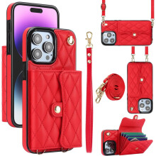 iPhone 15 Pro (6.7") Organ Wallet Case with Kickstand, 4 Card Slots, RFID Blocking, Wrist & Crossbody Straps, PU Leather