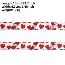 Heart Ribbon For Gift Wrapping Heart Wired Ribbon For Bows Wreaths DIY Crafts Floral Arrangements And Romantic Party Decorations(B,cloth)