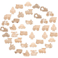 50pcs Unfinished Wood Cutouts Vehicle Shape Wood Slices Blank Wood Cutouts Diy Craft Accessories (Mixed Style)