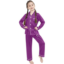 Ensemble pantalon à manches longues, chemise à col boutonné en satin de soie imprimé nœud papillon, tenue deux pièces pour filles de 3 à 14
