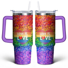 Rainbow Gradient Heart 30 oz Tumbler, Stainless Steel Double-Walled Vacuum Insulated, with Handle Lid & Straw – Cute Gift for Women, Men, Friends