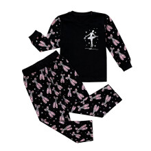 Ensemble deux pièces pour filles (2-10 ans) : haut à manches longues imprimé dessin animé, col rond, pantalon ample. Tenue tendance.