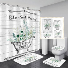 Floral 4-Piece Bathroom Set: Waterproof Shower Curtain + Anti-slip Mat, Compatible with American Farmhouse & Spring Decor