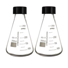 2 τεμάχια φιάλη Erlenmeyer με μαύρο βιδωτό καπάκι, 8,5oz250ml, βοριοπυριτικό γυαλί με
