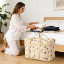 Large Capacity Printed Storage Bag, Heavy Duty Clothes Organizer with Reinforced Handles, Moving & Closet Storage Tote