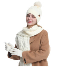 Womens Hat Scarf Gloves Set Lined Winter Hat With Long Knit Scarf Touchscreen Gloves For Cold Weather