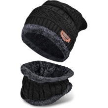 Winter Beanie Hats Scarf Set Thick Warm Slouchy Beanies Hat Knit Skull Cap Neck Warmer for Men Women (Black)