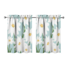 Vintage White Daisies Kitchen Curtains with Blue Background, Rod Pocket, 28"x36", 2 Panels, Compatible with Standard Rods