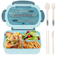 (Blue) Lunch Box for Adults, 1200ml Kids Bento Box with 3 Compartments, Leakproof Bento Lunch Box with Utensils, Green