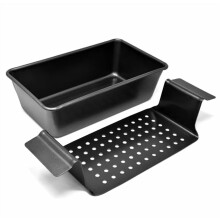 2-delers kjøttdeigpanne med dryppbrett – 23 x 14 cm, non-stick-belegg i høykarbonstål, BPA-fri, ovnssikker for baking, steking og mer