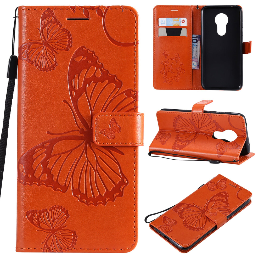 Motorola Moto G7 Power Wallet Case Â Slim Embossed Butterfly Pu Leather Flip Folio With Hand Strap, 2 Card Slots & Money Pocket, Compatible Orange 9479868651111