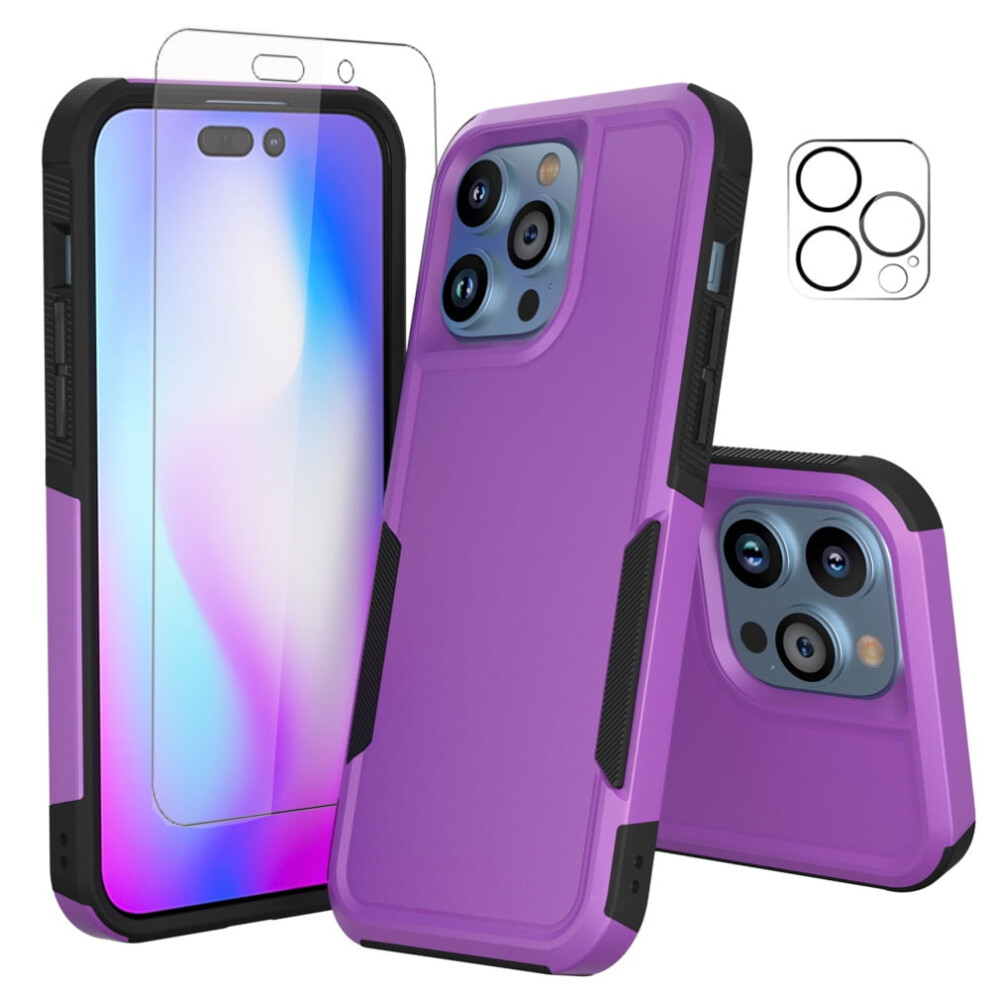 Compatible With Iphone 14 Plus Case + Screen & Camera Lens Protector, Shockproof Full-Cover Cover For 6.7" Purple 9028731991214