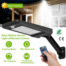 Solar Wall Light Outdoor 60LEDs PIR Motion Sensor Remote Control Wireless Lamps IP65 Waterproof Lighting for Garage Front Door Garden Pathway