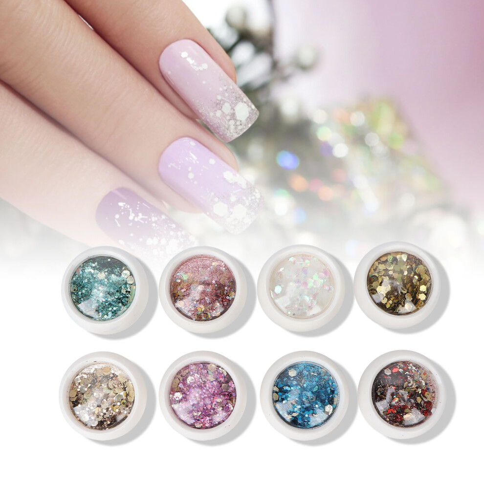 8 Boxes Hexagonal Glitter Nail Art Powder for Dazzling Manicures