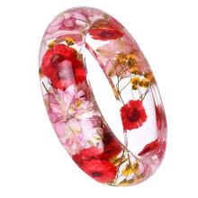 Classic Vintage Transparent Gorgeous Glossy Lucite Dried Flower Bracelet 1pc