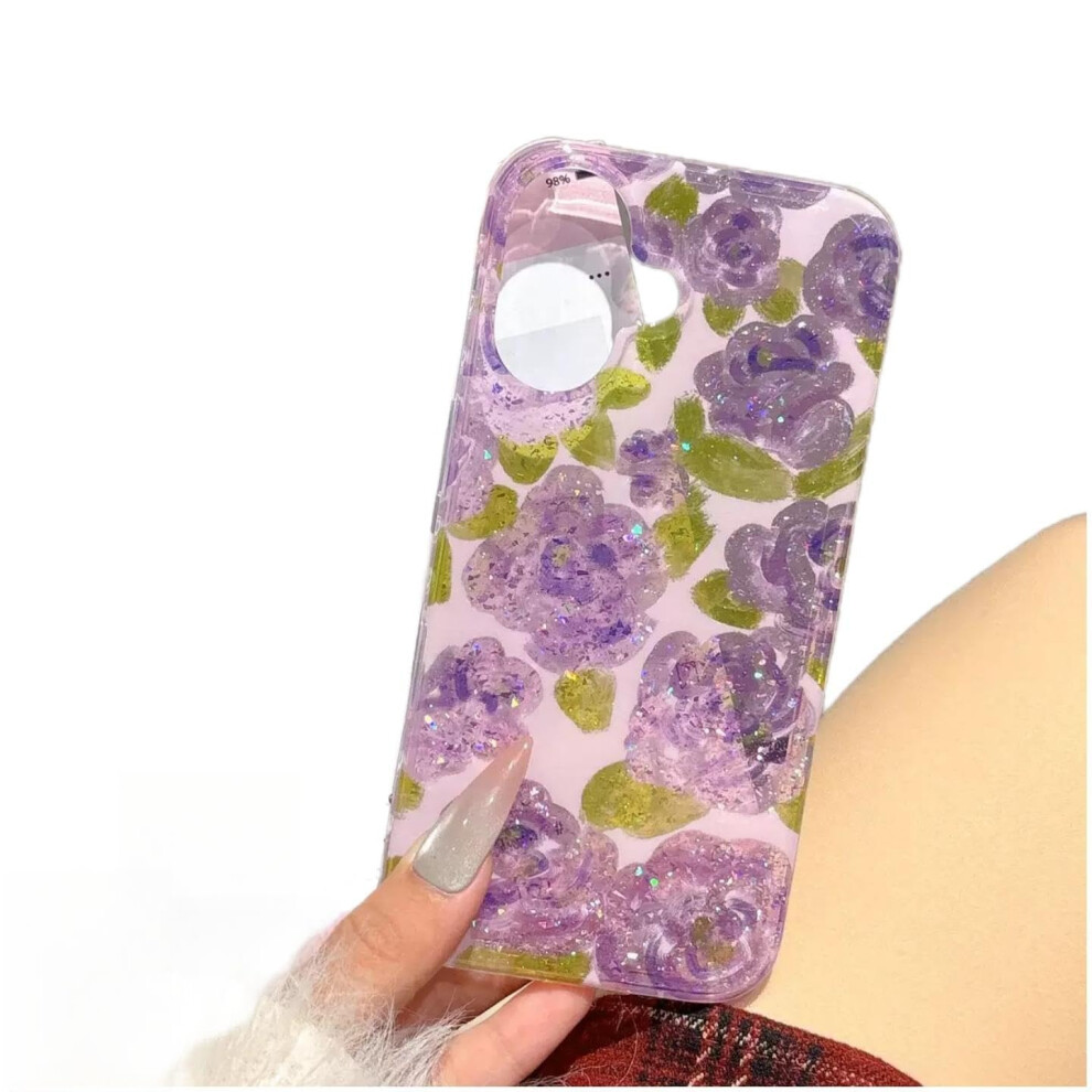Glitter Flower Phone Case For Iphone 14 Pro Max, Slim Drop Resistant Cover With Raised Edge Protection 9771547579441
