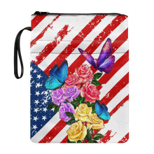 Vintage-Buchhülle mit Flaggen- und Rosenmuster, waschbares Polyester, 22 x 29 cm, leicht zu tragen, ideal für Lehrer und Notizbücher