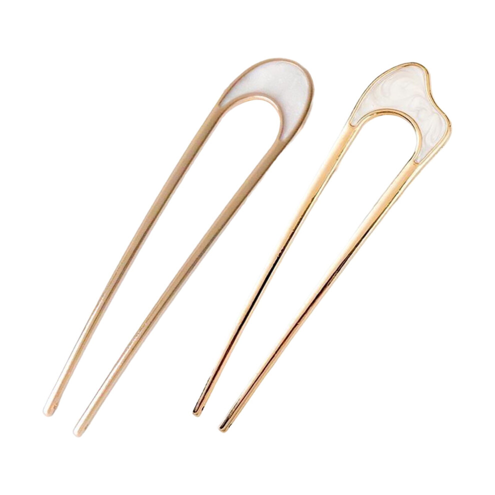Xinwanna 2Pcs Hair Fork French Twist Hairstyles U-shaped Hair Clip Durable Shell Hair Stick Versatile Hair Accessory (White)