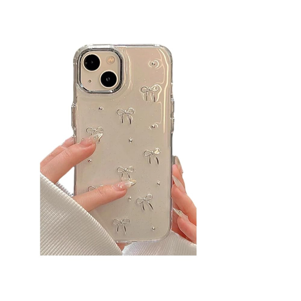 Clear Glitter Case For Iphone 13 With Bow Knot, Militarygrade Drop Protection, Shockproof Design Silver 9092120203868