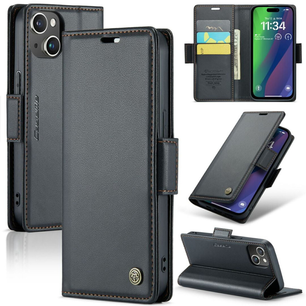 Caseme Leather Wallet Case For Compatible With Iphone 15 Â Rfid Blocking, Magnetic Clasp, Kickstand, Black 9028731603957