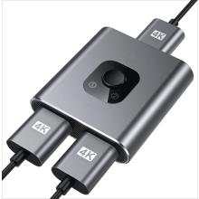 4K@60Hz HDMI kapcsoló, 2 az 1-ben kimenetes alumínium kétirányú elosztó, manuális elosztó, kompatibilis Xbox, PS5/4/3, Blu-ray, Fire Stick
