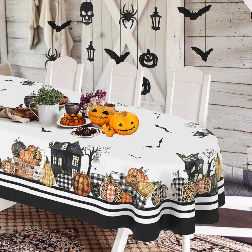 Οβάλ τραπεζομάντιλο Halloween 60x84", με σχέδιο κρανίου σε σχήμα κάστρου κολοκύθας,