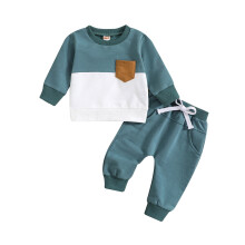 Baby Drenge Piger Joggingsæt Bomuld Småbørnstøj 2-delt Tøjblok Top og Bukser Efterårsoutfits Tøjsæt Blå 3-6 Måneder
