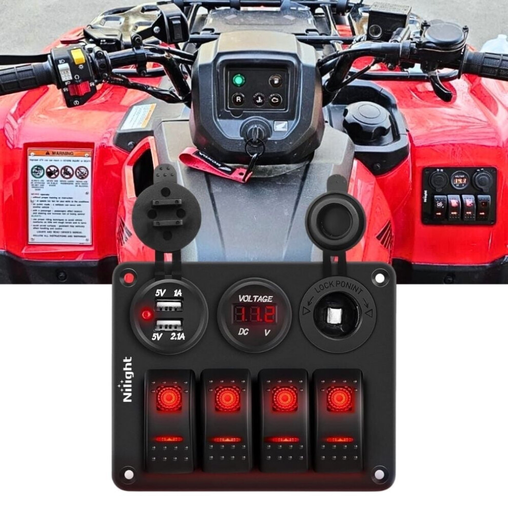 4 Gang Rocker Switch Panel With Usb Charger Voltmeter And Cigar Lighter 12V 24V Toggle Switch On Off Rocker Switch For Cars Rvs Trucks Red 9028731993959