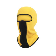 Geel wintermasker voor motorrijden, gemaakt van fleece voor gezichts-, nek- en mondbescherming, geschikt voor buitengebruik.