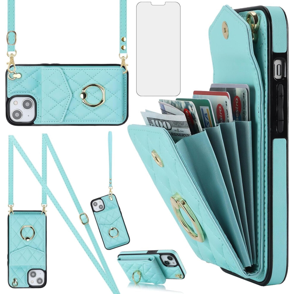 Iphone 13 6.1" Wallet Case With Tempered Glass, Wrist Strap, Ring, Rfid Blocking Card Holder Â Compatible With Iphone 13 5G 9365509209134